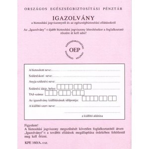TB/ OEP igazolvány KPE.160/A, 160/BP (rózsa)
